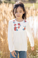 Bluse - Ecru Stickerei blumig