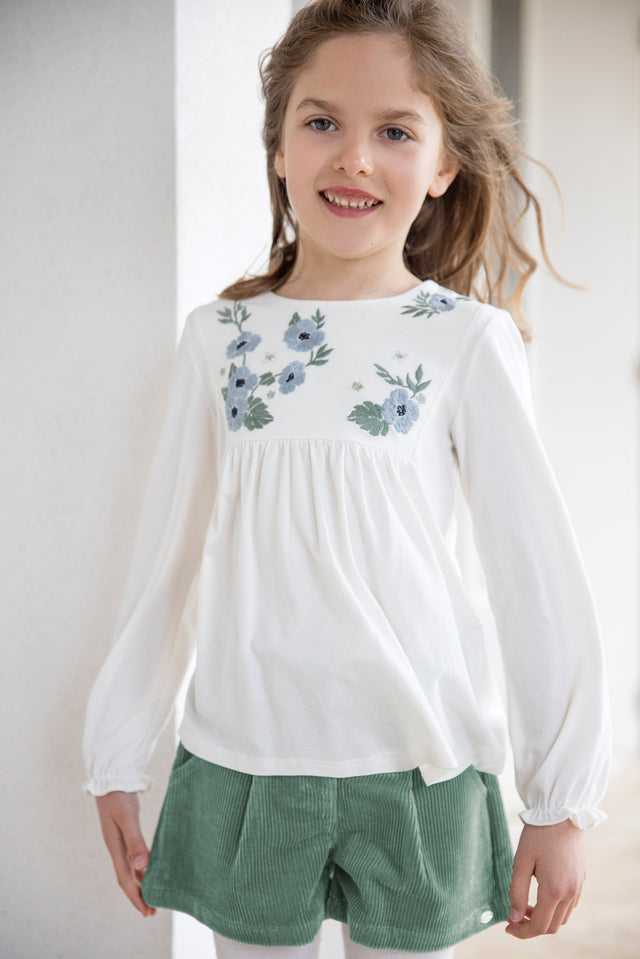 Blouse - Embrodery flowery Green Celadon - Image principale