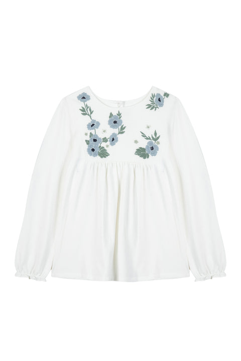 Blouse - Embrodery flowery Green Celadon - Image principale