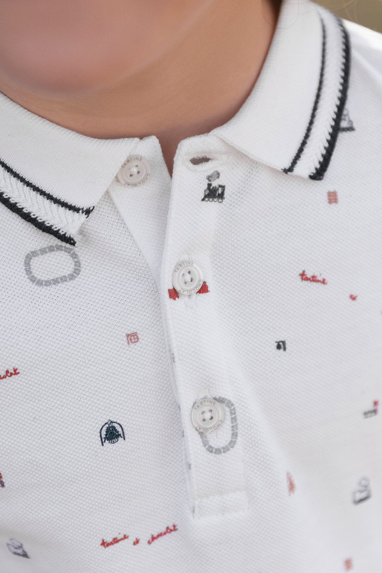 Poloshirt - Wit spoorweg patroon