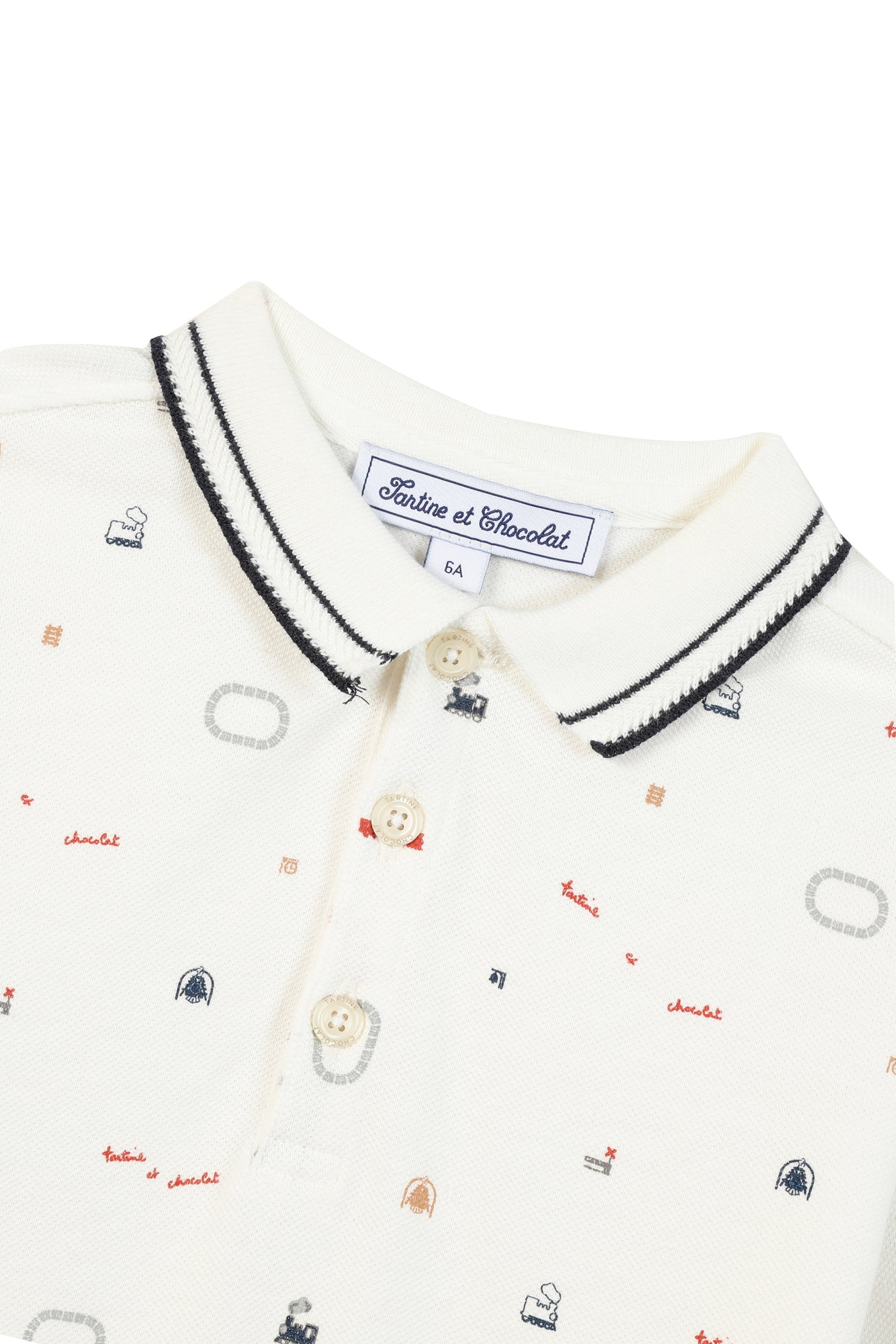 Poloshirt - Wit spoorweg patroon