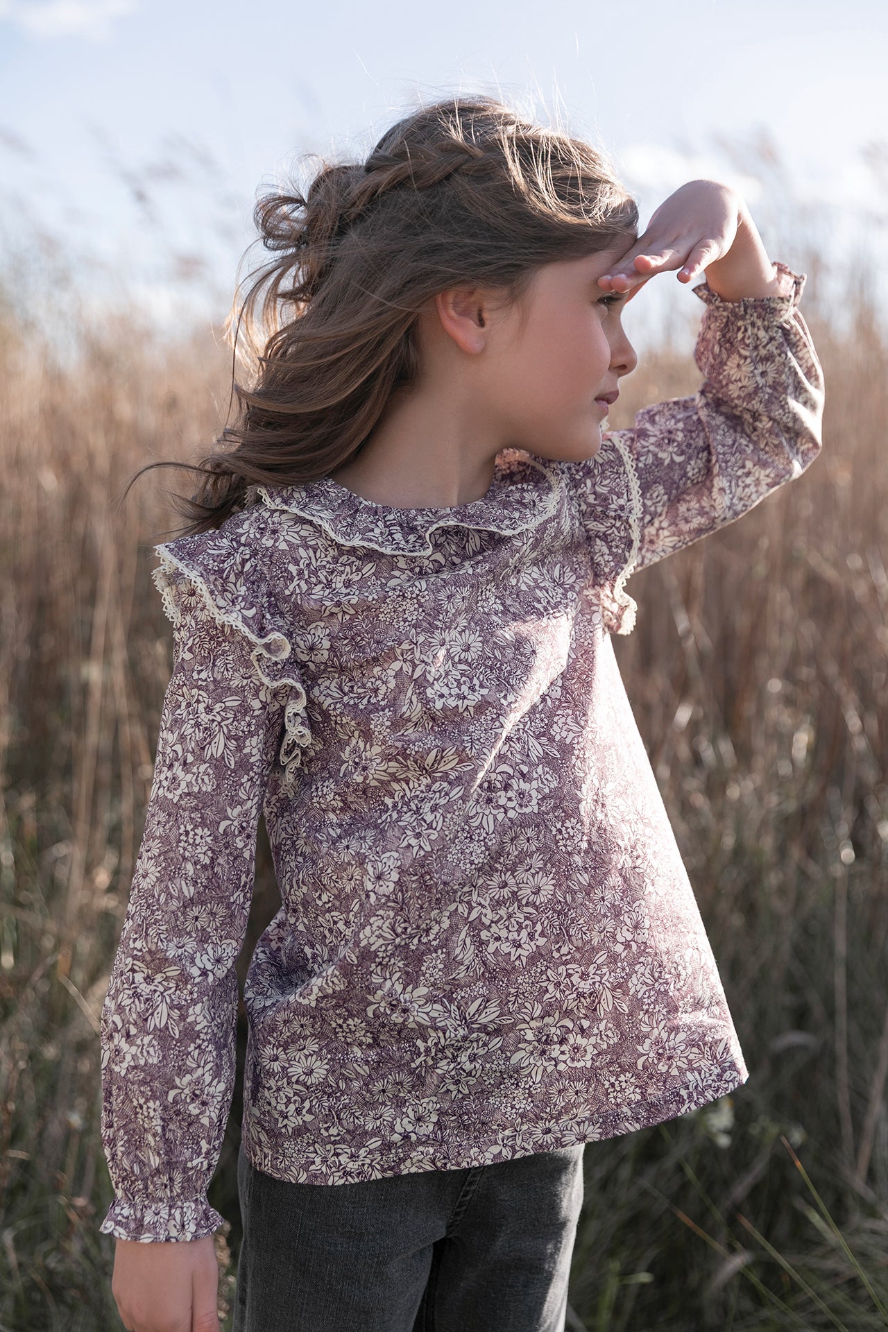 Bluse - Stoff -Aubergine Liberty