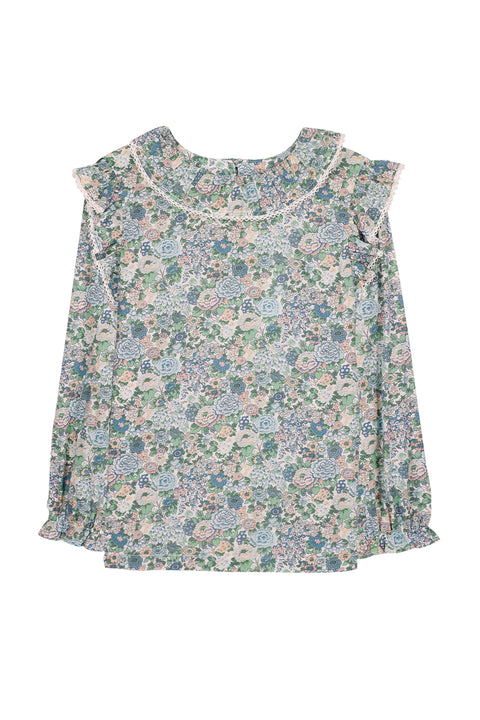 Blouse - Green fabric Liberty - Image principale