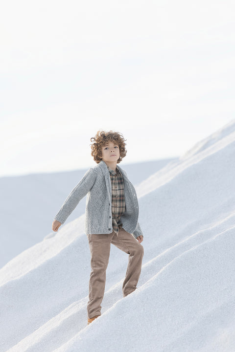 Gilet - Bleu grisé maille tressée - Image principale