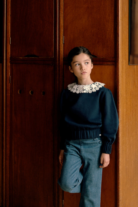 Sweat - Marine col galon broderie - Image principale