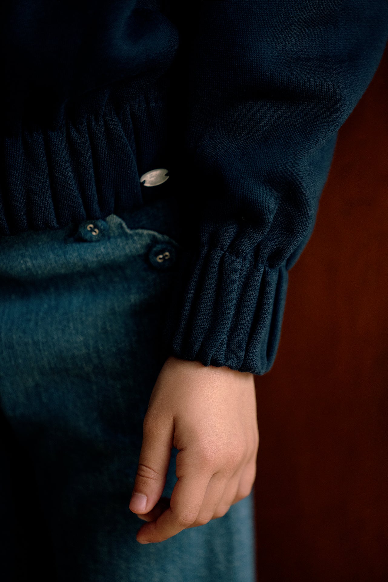 Sweatshirt - Marineblau Kragen flechten Stickerei