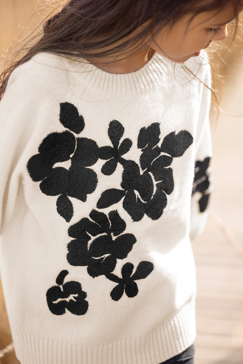 Pull - Ecru broderie fleurie - Image principale