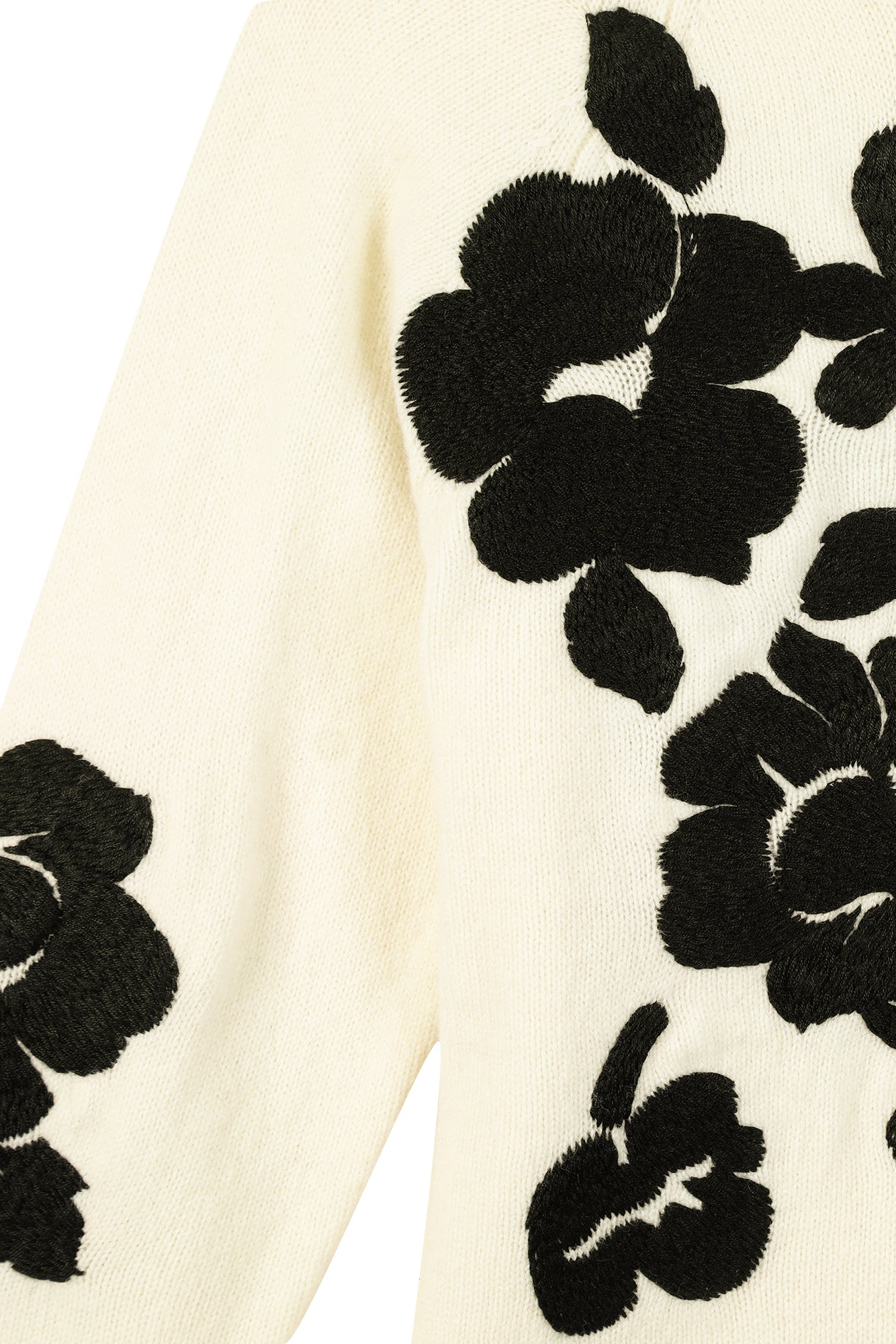 Pullover - Ecru Stickerei blumig