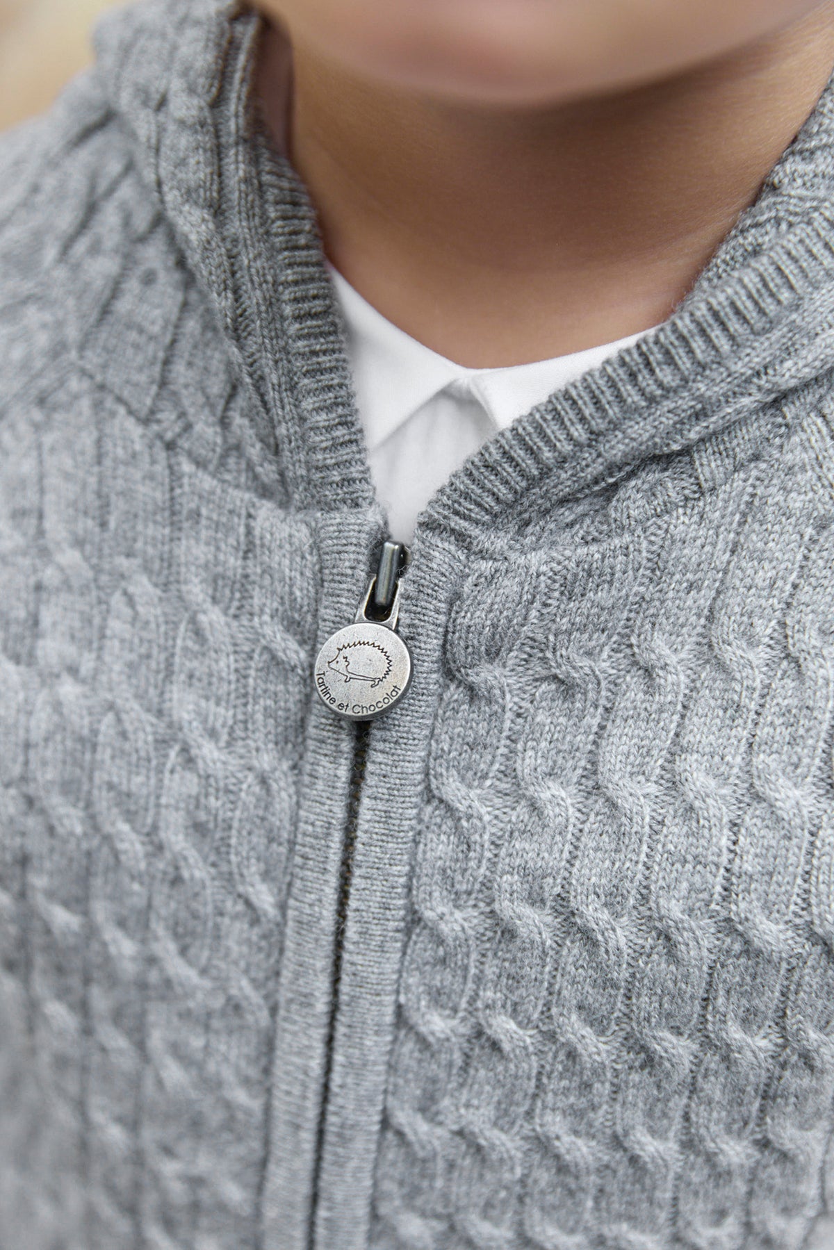Cardigan - Mottled grey cable knitwear