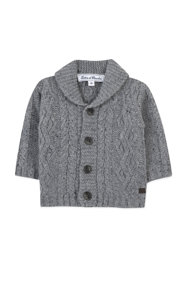 Chaqueta - Azul grisáceo punto trenzado - Image principale