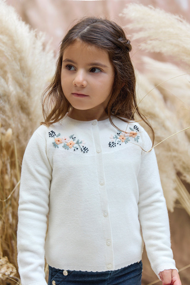 Cardigan - Ecru broderie fleurie - Image principale