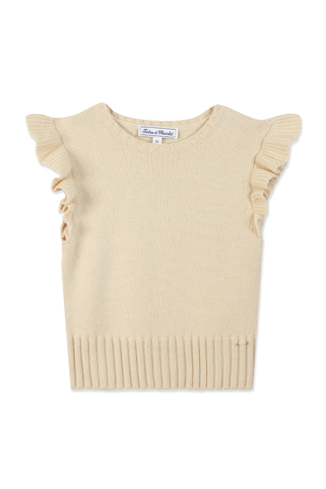 Ärmelloser Pullover - Beige Strickwaren mit Rüschen - Image principale