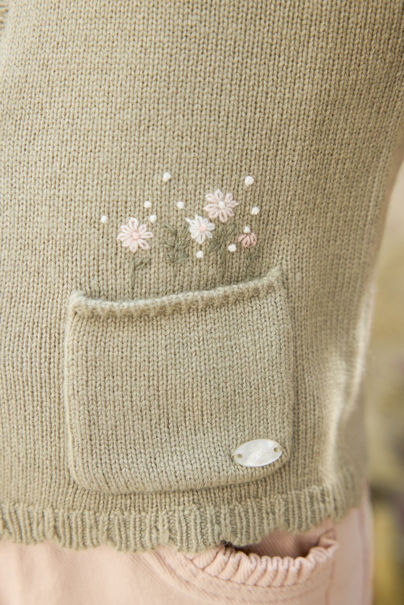 Vest - Groen verstandig Borduurwerk bloemrijk