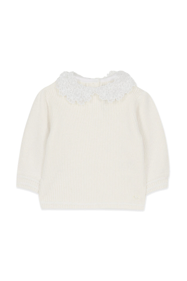 Pullover - Ecru Kragen Borte Stickerei - Image principale