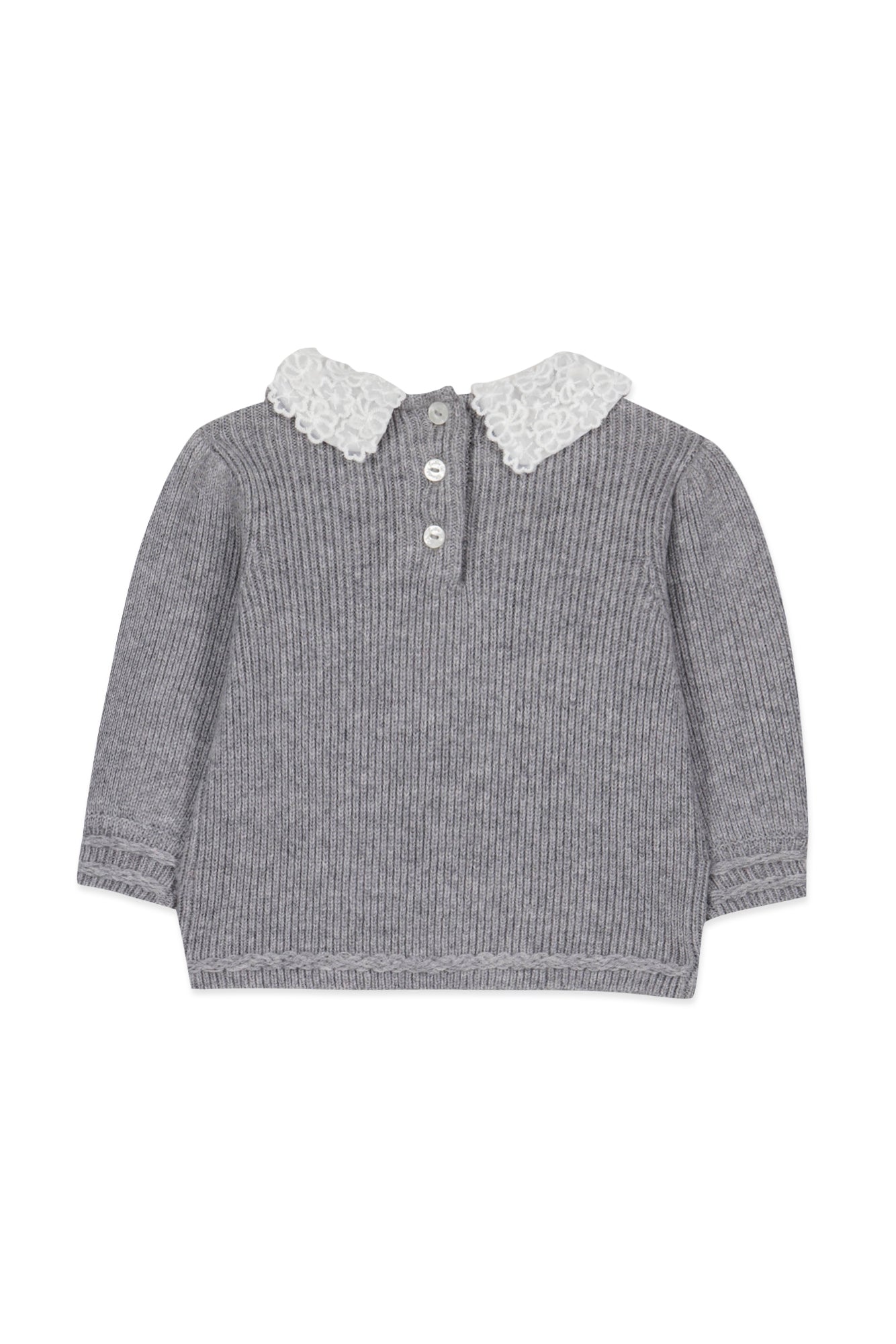 Trui - Grijs Halsband vlecht Borduurwerk