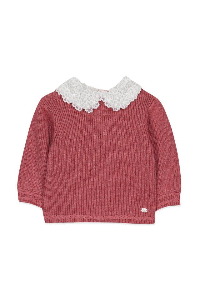 Pullover - Rosa Kragen mit Borte und Stickerei - Image principale
