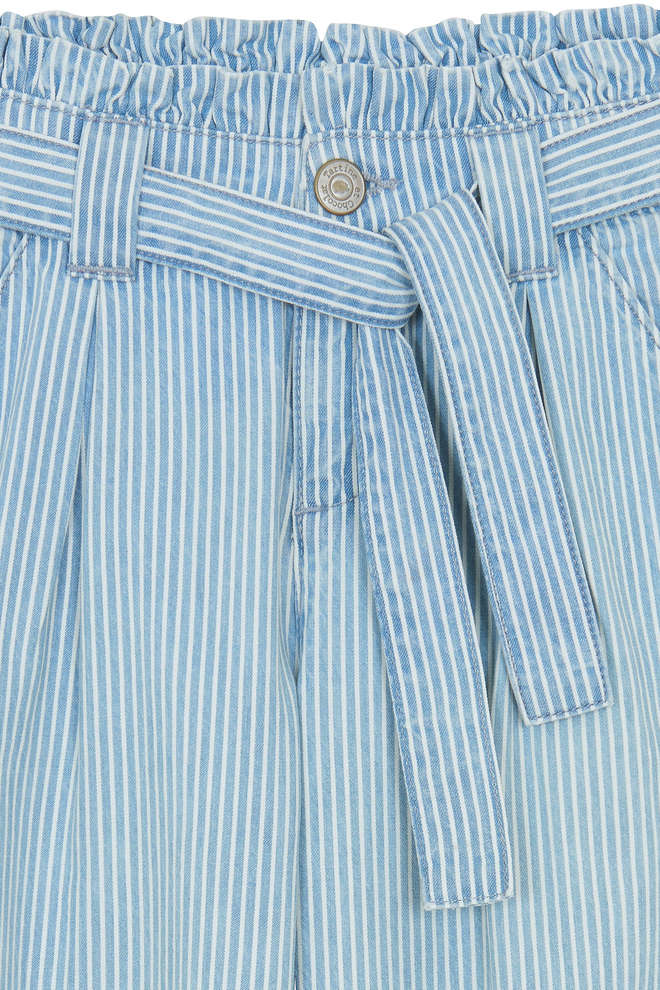 Pantalon - Bleu rayé volanté