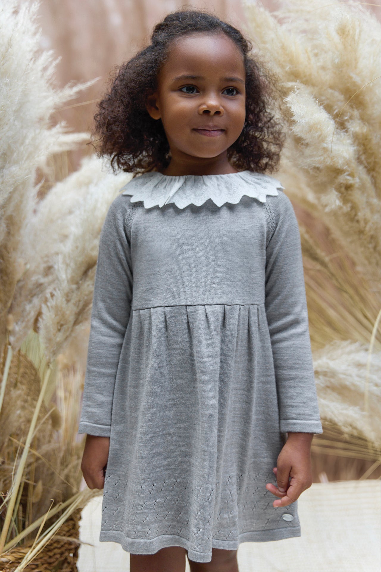 Robe - Gris chiné col volanté