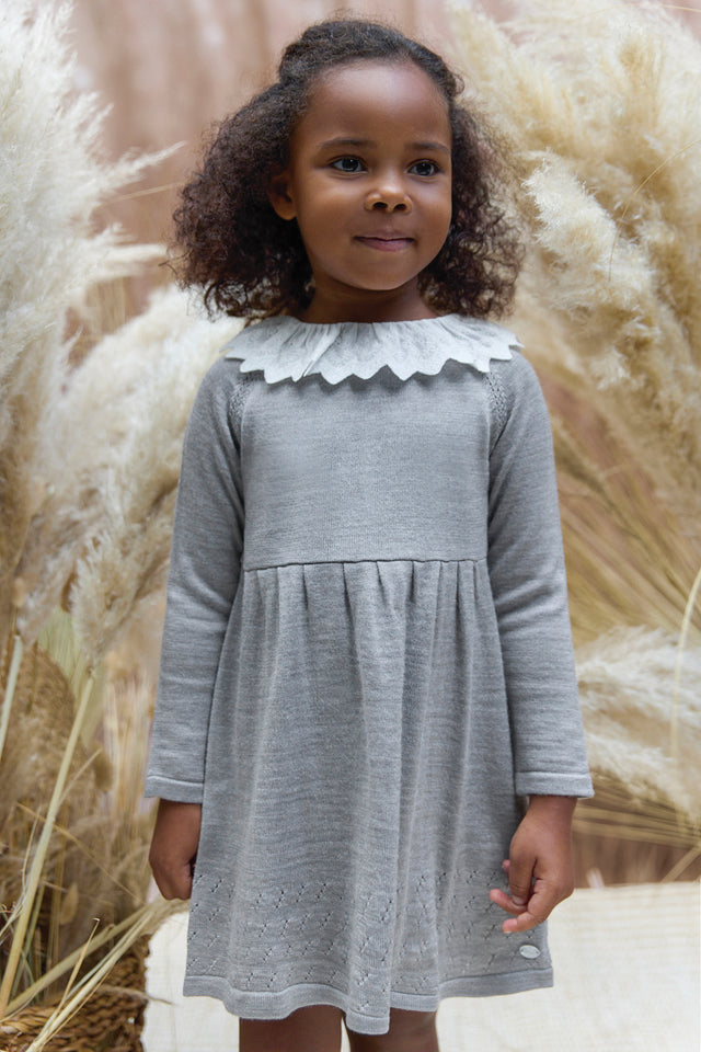 Robe - Gris chiné col volanté - Image principale