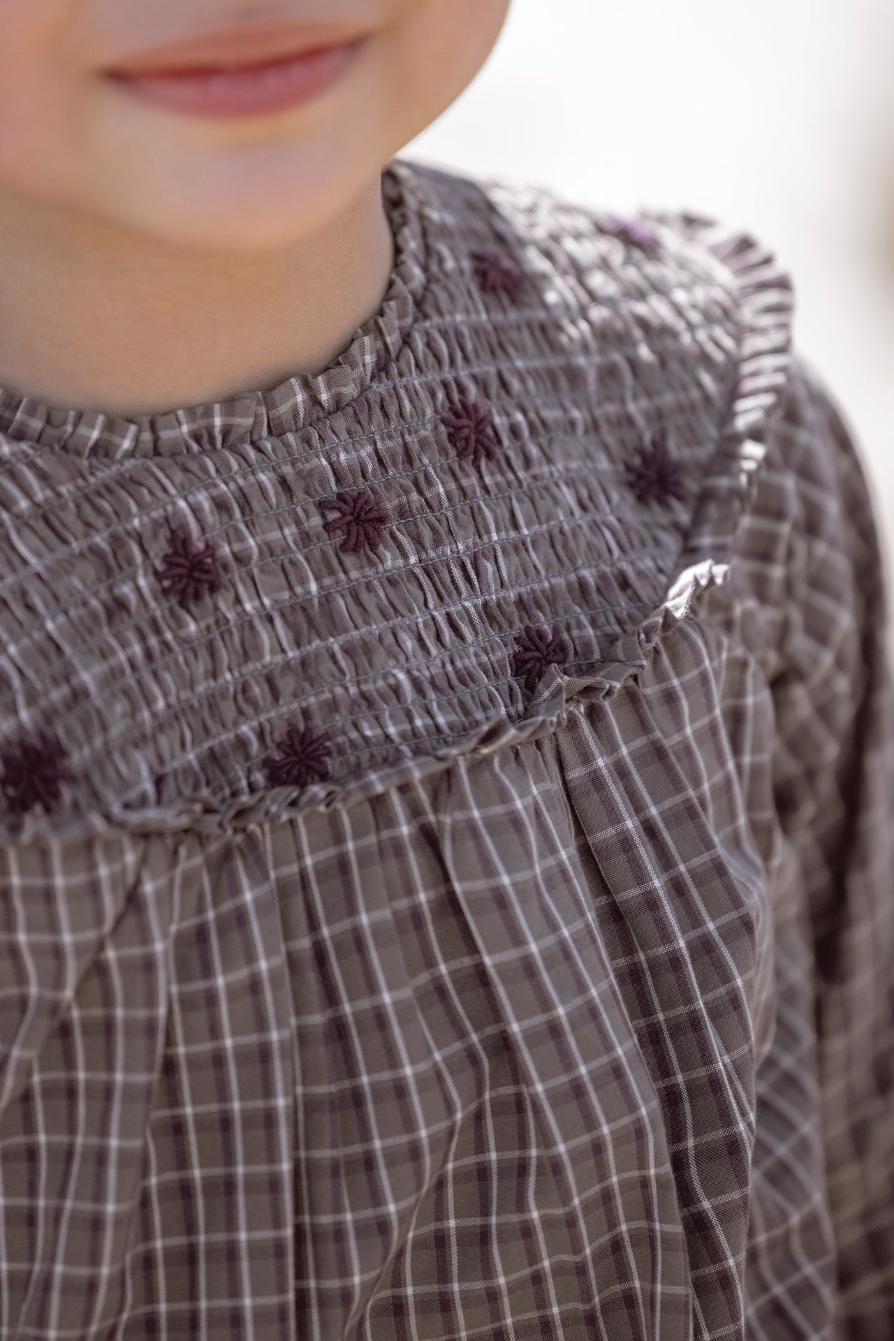 Jurk - aubergine Borduurwerk bloemrijk