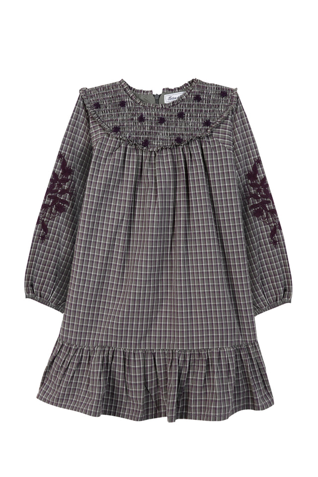 Kleid - Aubergine Blumenstickerei - Image principale