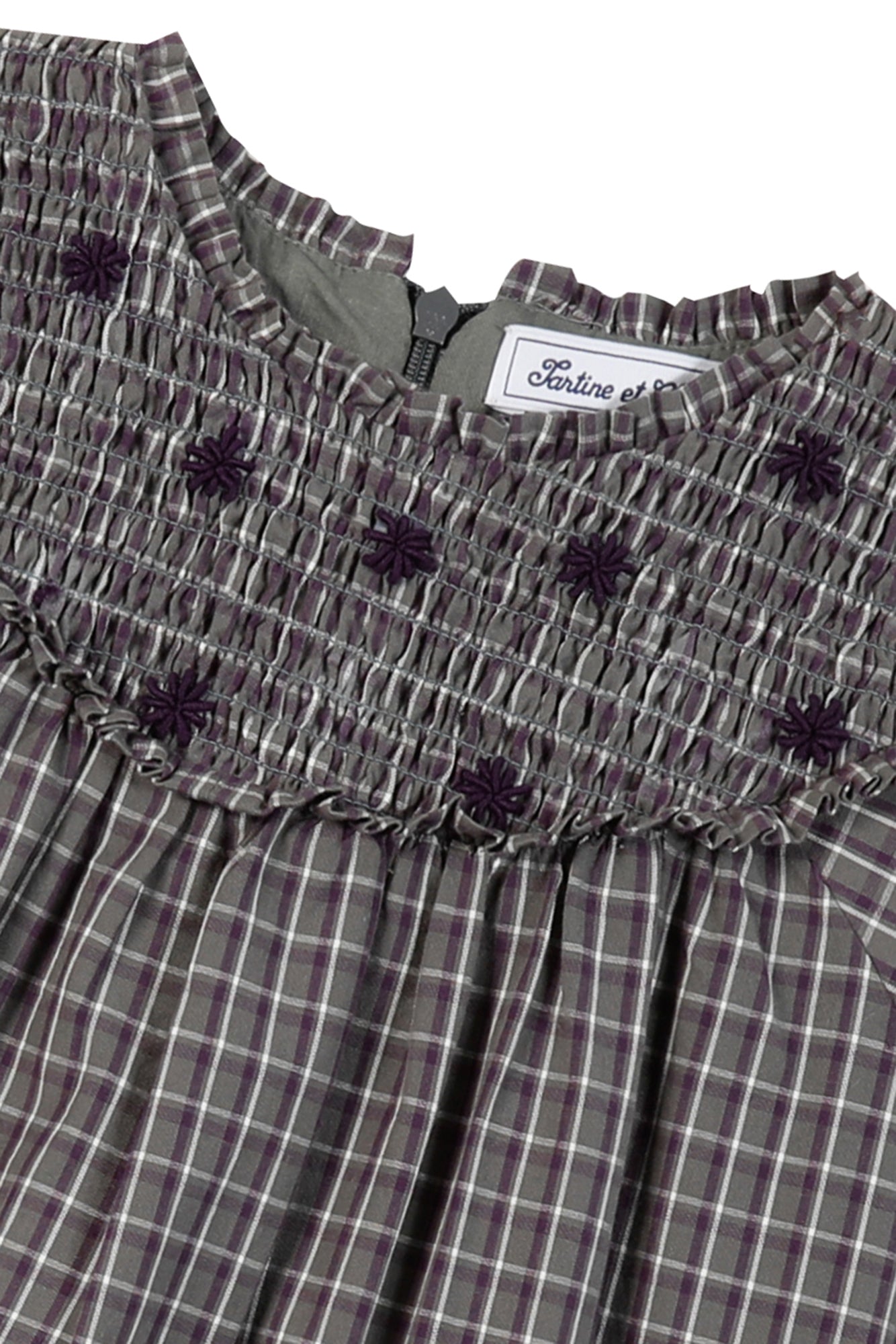 Jurk - aubergine Borduurwerk bloemrijk