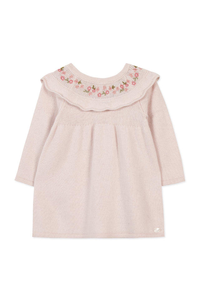 Kleid - Strickwaren blassrosa Blumenstickerei - Image principale