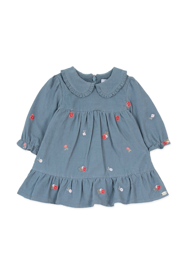 Robe - Bleu velours col claudine - Image principale