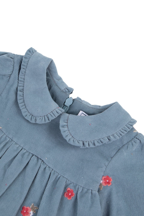 Robe - Bleu velours col claudine - Image principale