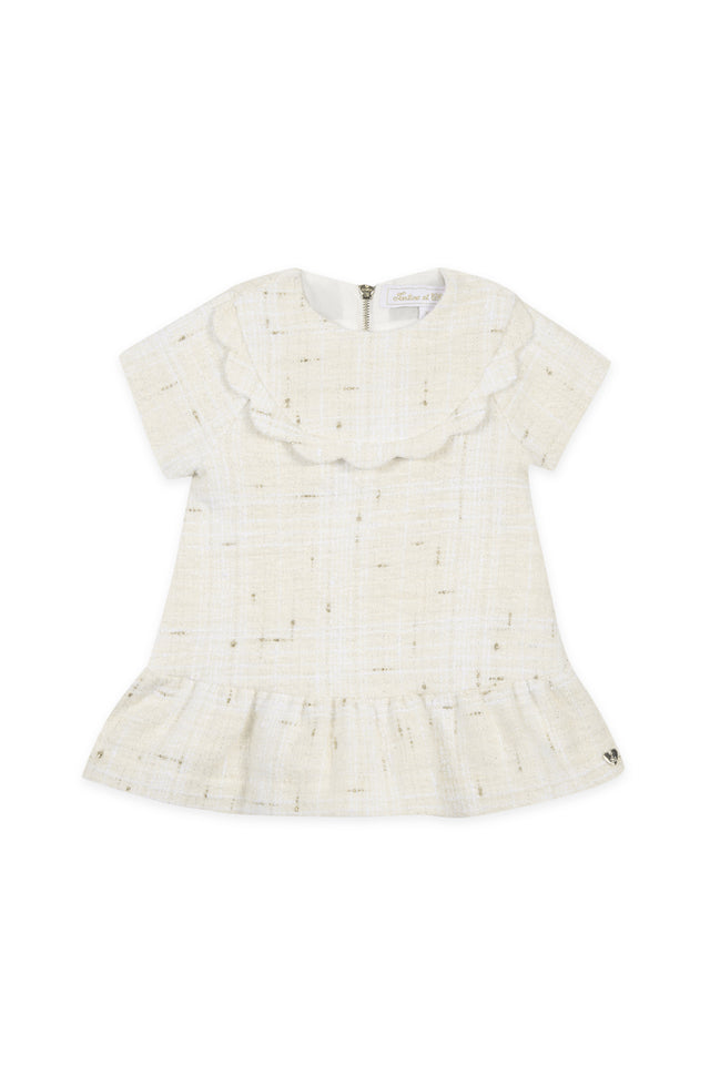 Kleid - Ecru mit goldenem Faden und Volants - Image principale