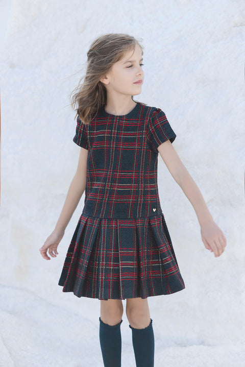 Kleid - Marineblau Jacquard Lurex golden - Image principale