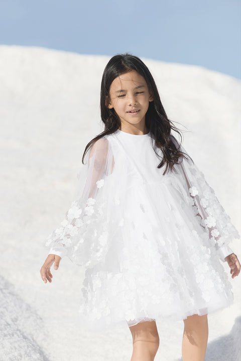 Kleid - Weiß Blumig aus Transparentem Voile - Image principale