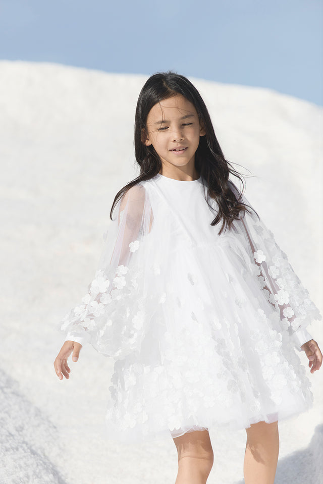 Robe - Blanc Fleurie en Voile Transparent - Image principale