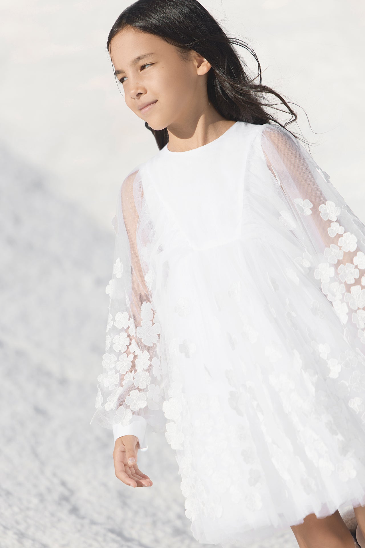 Jurk - Wit Bloemachtig in transparante sluier