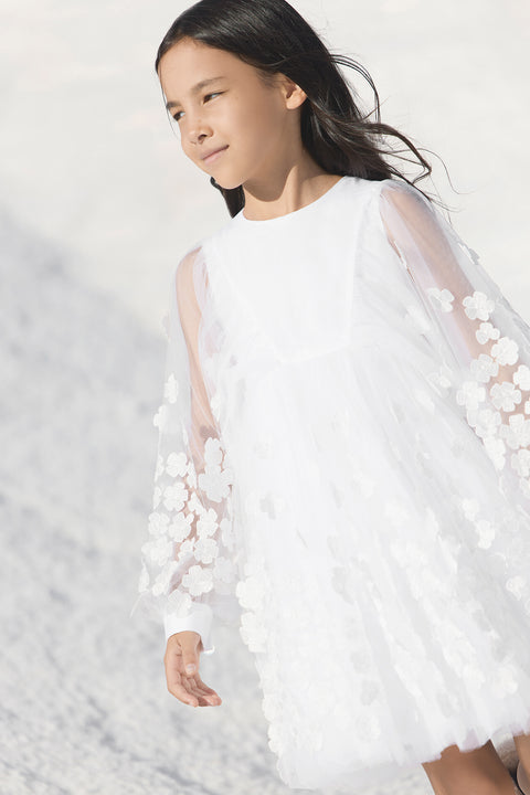 Robe - Blanc Fleurie en Voile Transparent - Image principale