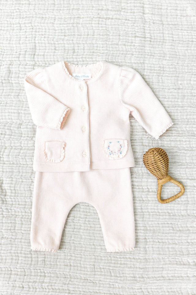 Ensemble long - Coton rose pâle broderie - Image principale