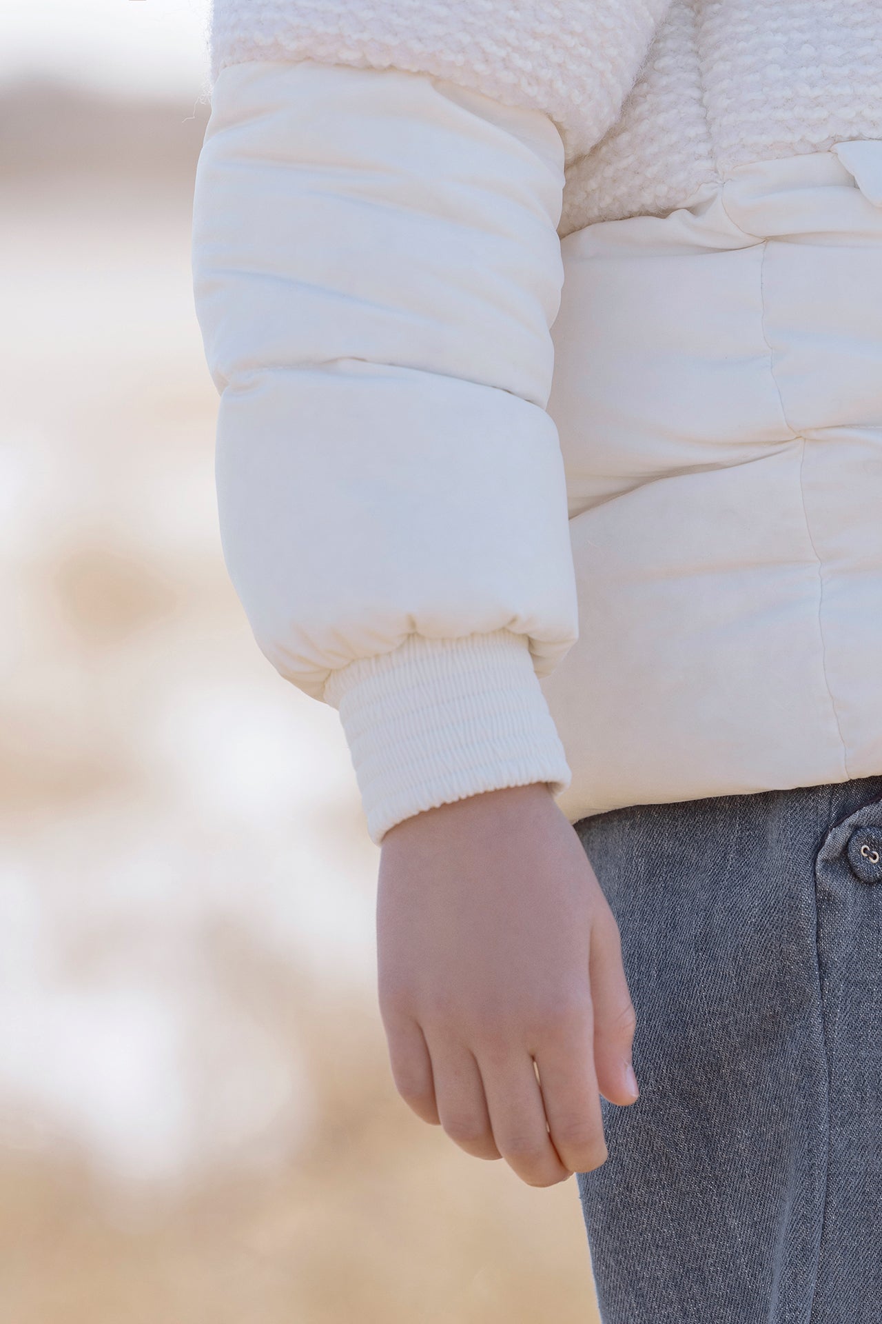 Daunenjacke – Ecru-Bimaterial