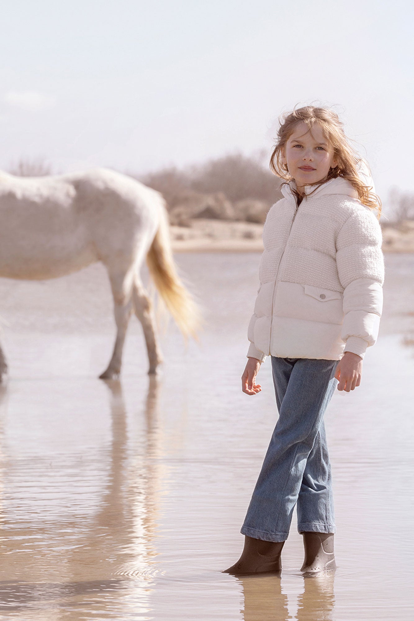 Daunenjacke – Ecru-Bimaterial