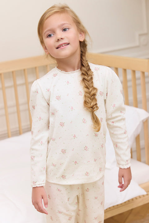 Tweedelige pyjama - Ecru velours bloemenprint - Image principale