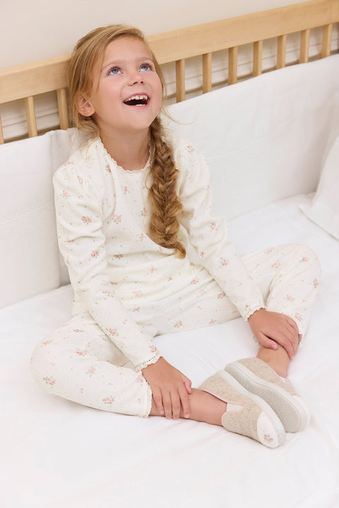 Pyjama deux pièces - Ecru velours imprimé fleuri - Image principale