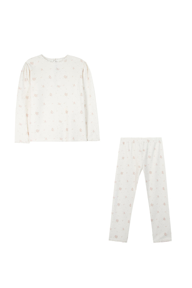 Tweedelige pyjama - Ecru velours bloemenprint - Image principale