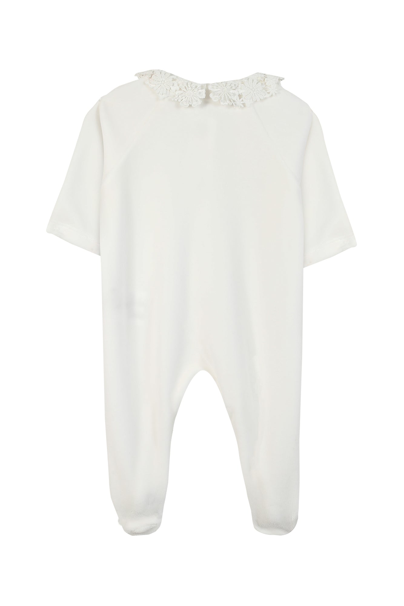 Pyjama - Velours écru col dentelle