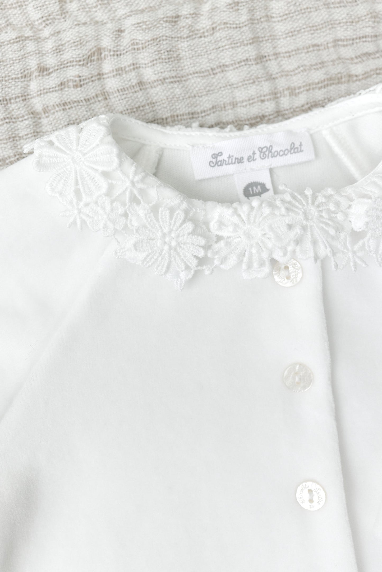 Pyjama - Velours écru col dentelle