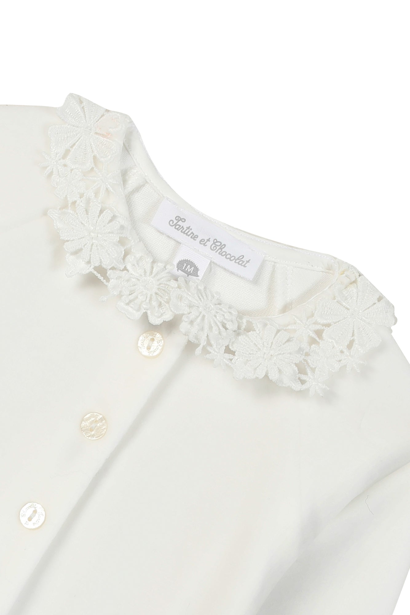 Pyjama - Velours écru col dentelle