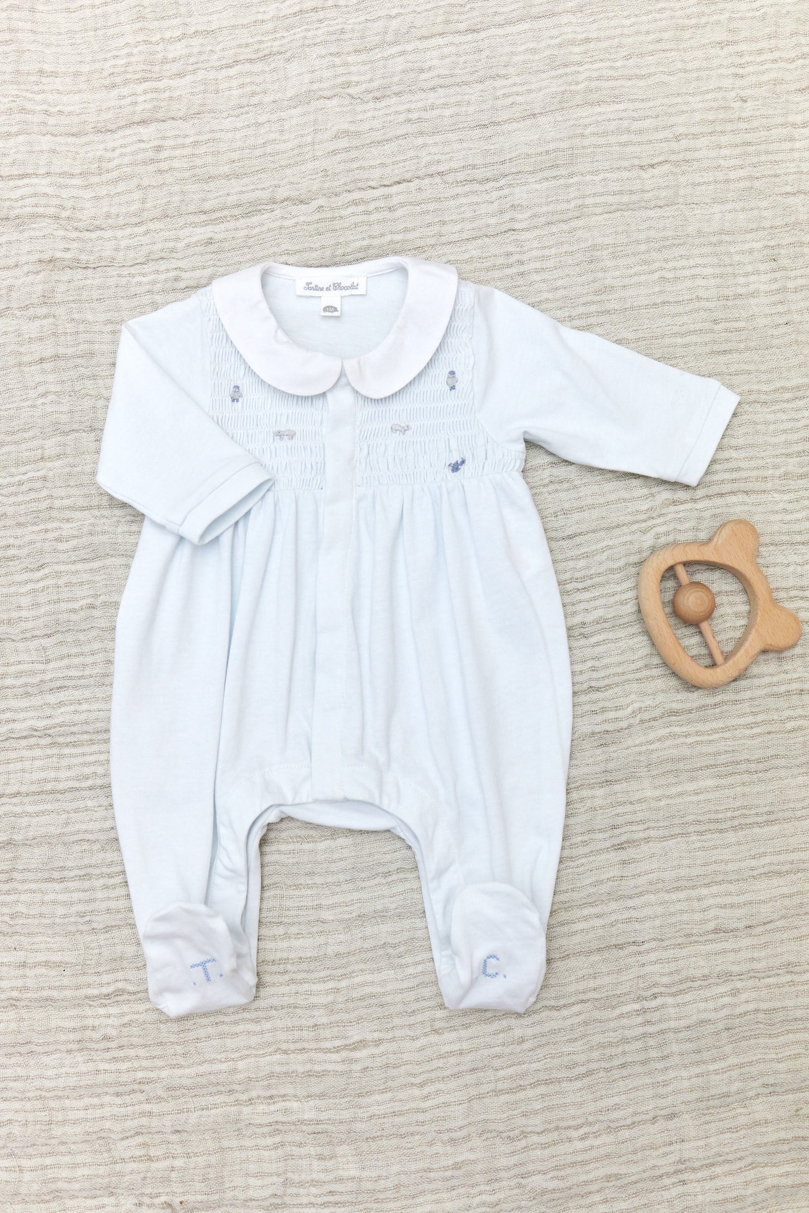 Pyjama - Bleu ciel broderie animaux marins Mixte | Tartine et Chocolat