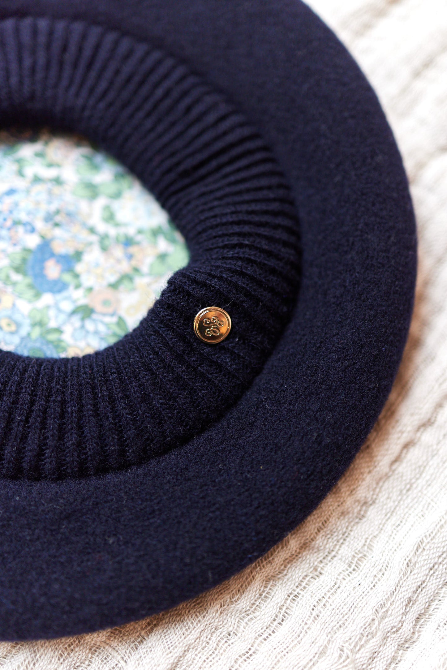 Béret - Laine marine tissu liberty