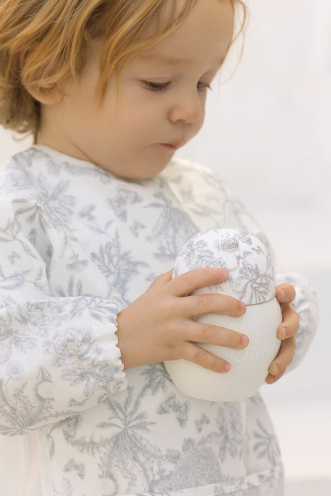 Bavoir à manches toile enduite - Imprimé inspiration Toile de Jouy gris - Image principale