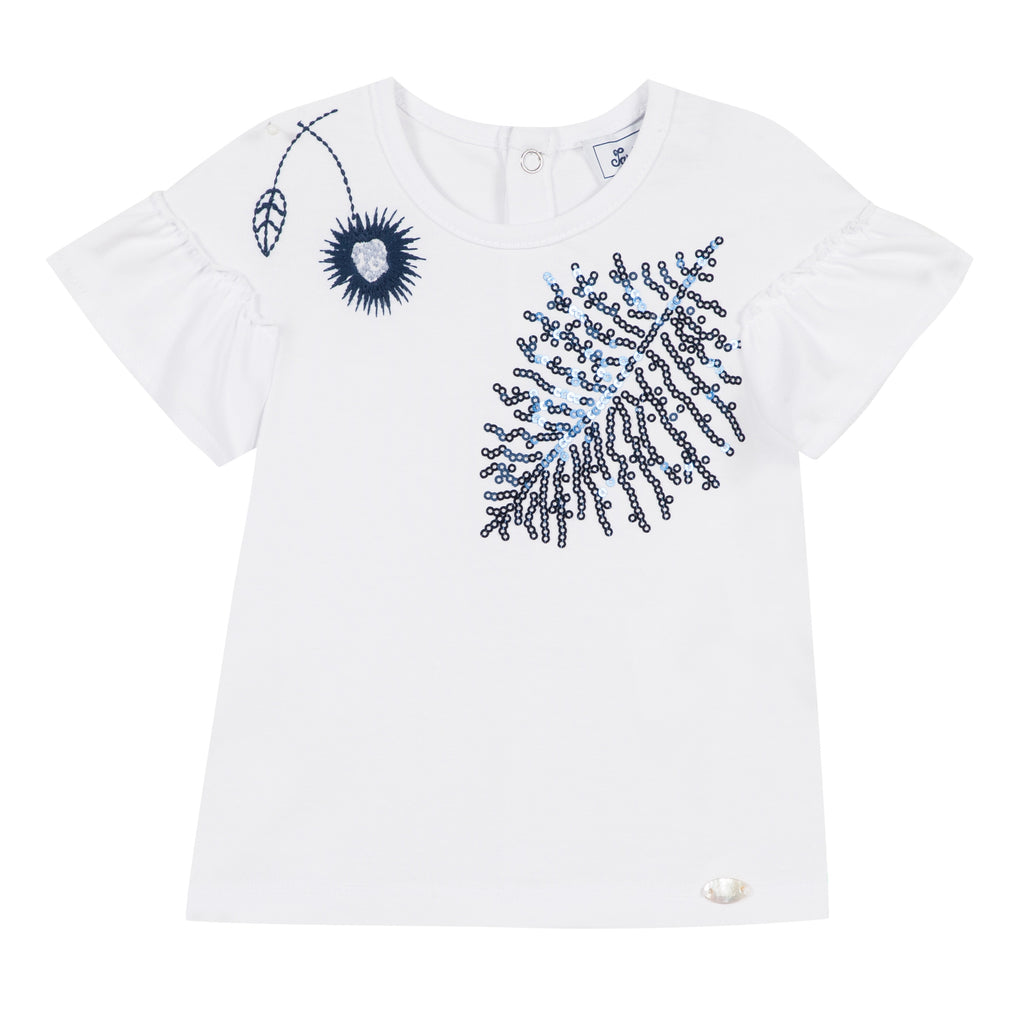 T -Shirt - Weiss hat Pailletten Marineblau