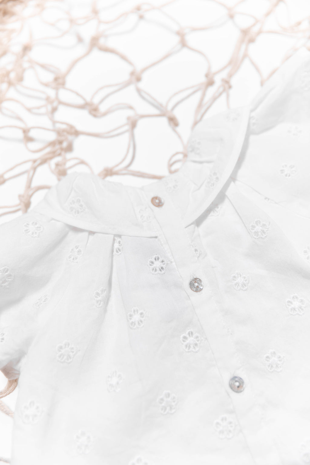 Dress - White Floral Embroidery and Pompoms braid
