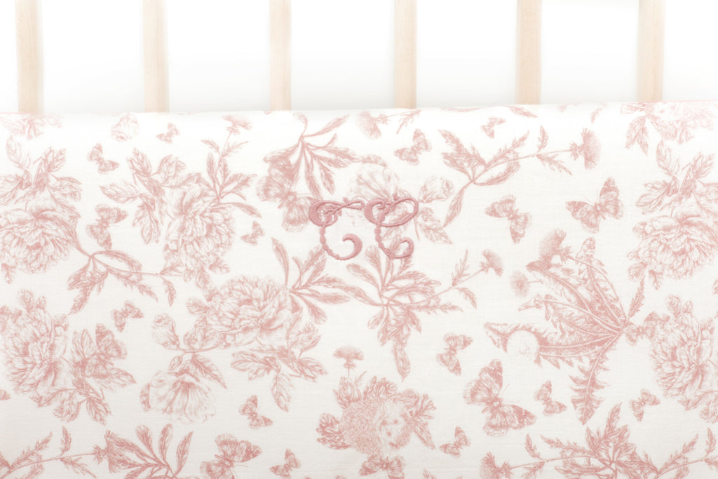 Adjustable bed bumper - Print inspiration Toile de Jouy Pink